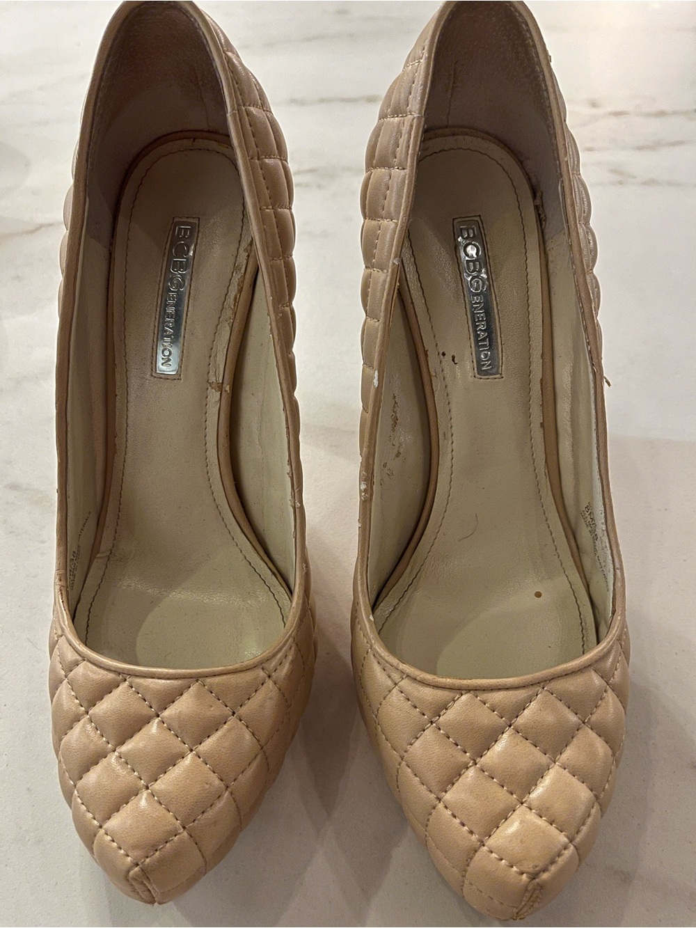 BCBGeneration Nude Quilted Pointed-Toe Pumps